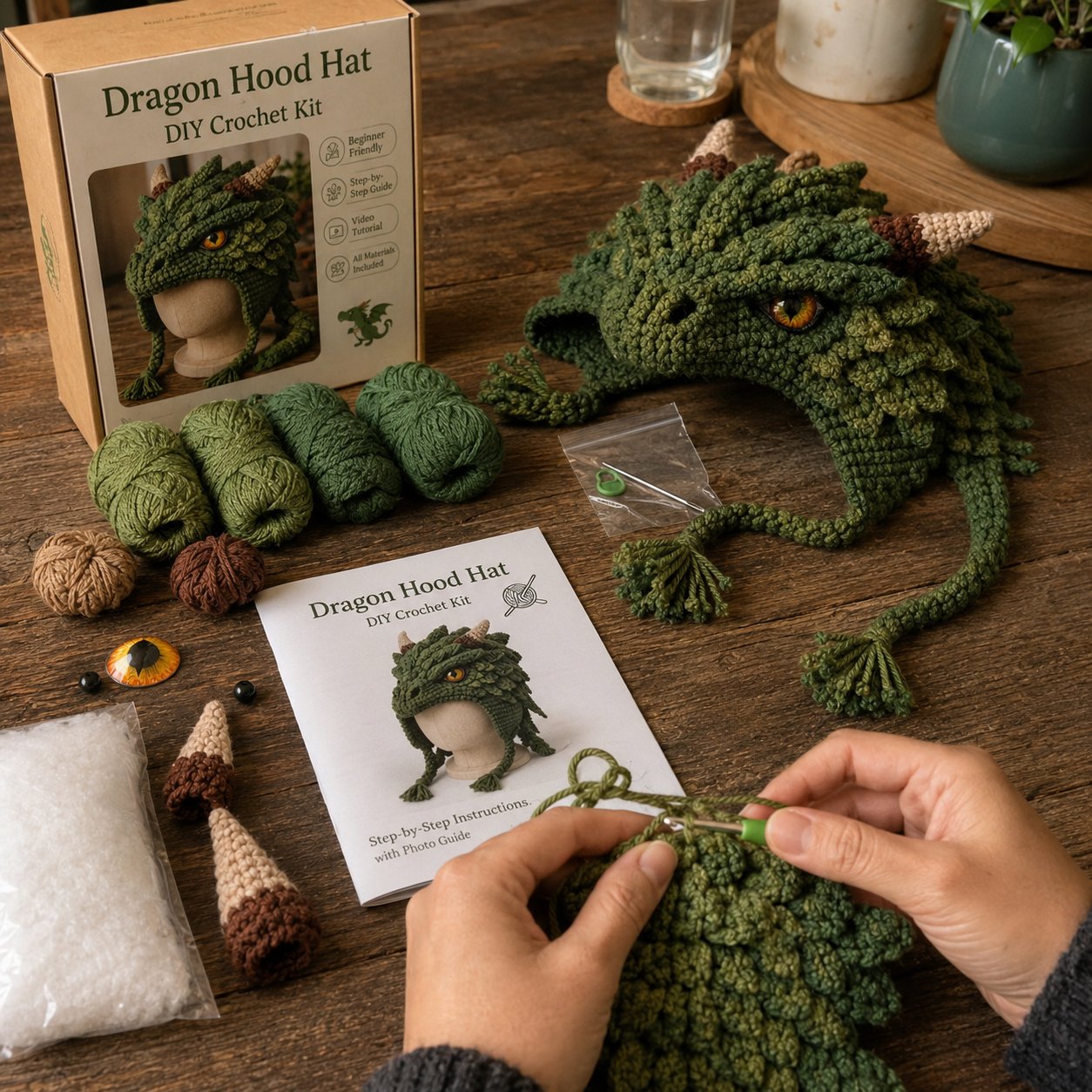 🐉✨ Fantasy Hood Hat DIY Crochet Kit | Premium Soft Yarn Materials with Step-by-Step Guide DIY Handmade Wearable Character Hood 🧶🎭✨
