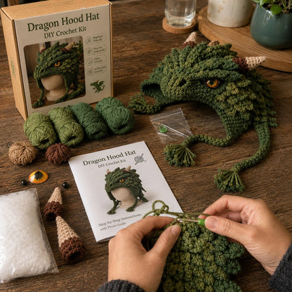 🐉✨ Fantasy Hood Hat DIY Crochet Kit | Premium Soft Yarn Materials with Step-by-Step Guide DIY Handmade Wearable Character Hood 🧶🎭✨