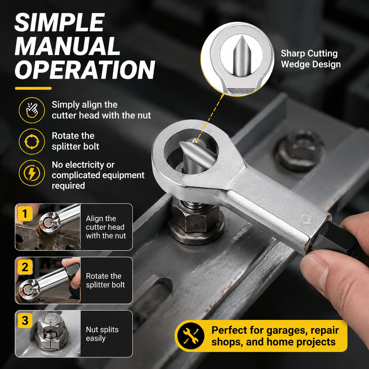 🔩 Manual Nut Splitter Extractor | Heavy‑Duty Steel Rusted Seized Nut Remover for Automotive & DIY Repair🛡️