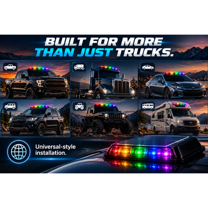 🌈 Solar RGB Car Roof Strobe Lights –🚗 5-Pack Wireless No-Drill Cab Light Set