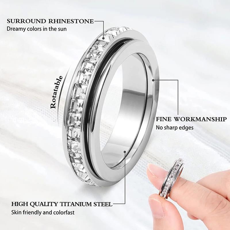 💍Rotating Crystal Ring, Relieves Anxiety, Symbolizes Vows & Luck, Waterproof & Fade-Resistant