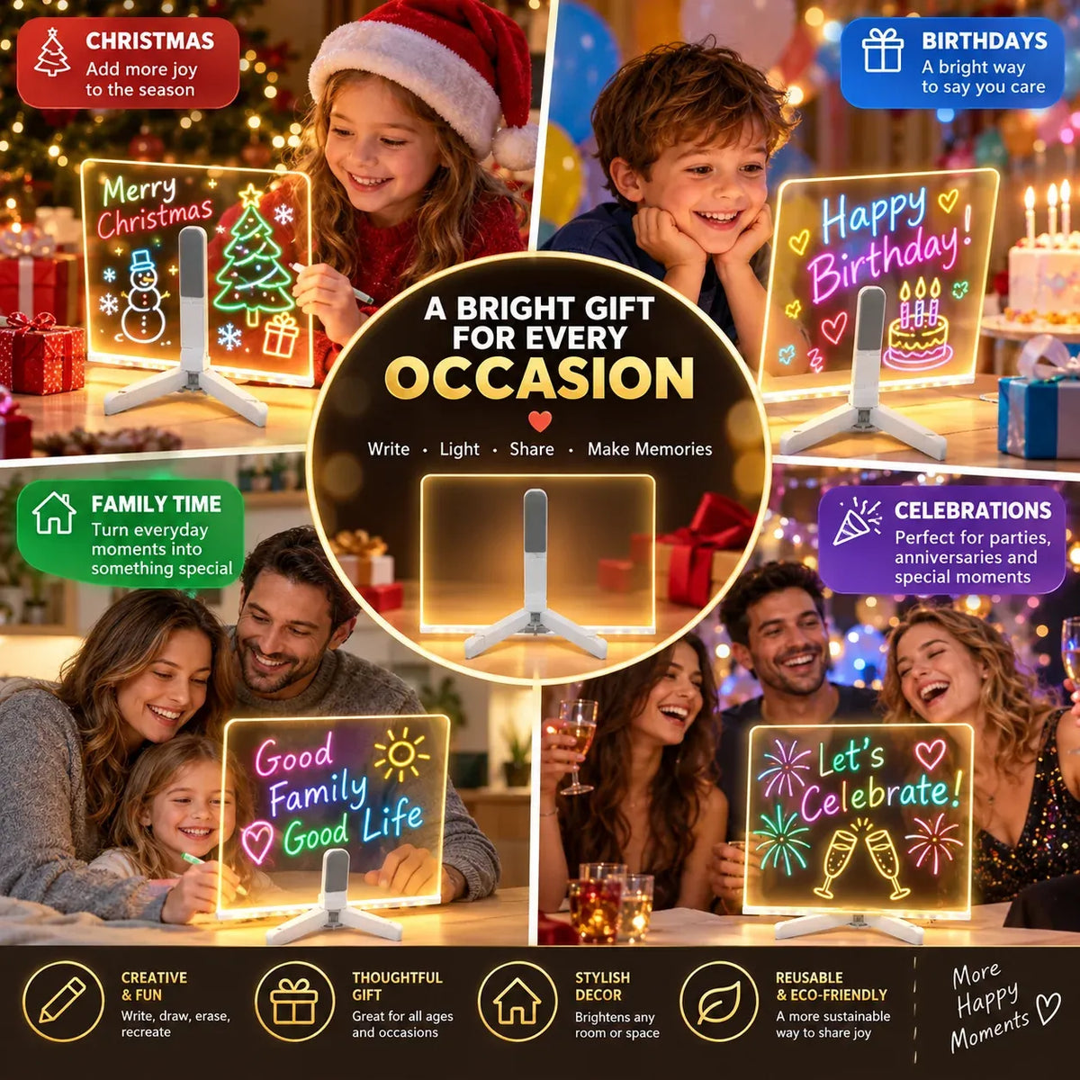 ✨ Reusable Acrylic LED Message Board – Light-Up Writing & Drawing Display