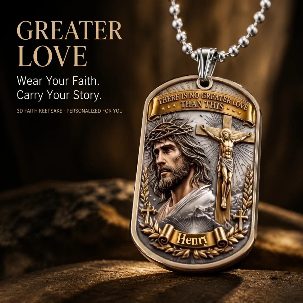 🔥LAST DAY 50% OFF - ✝️“Greater Love” 3D Jesus Dog Tag Necklace – Bold Military-Inspired Design for Him❤️
