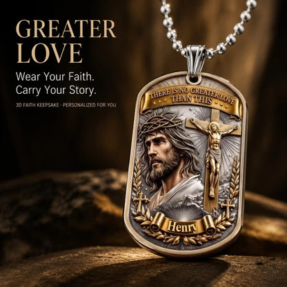 🔥LAST DAY 50% OFF - ✝️“Greater Love” 3D Jesus Dog Tag Necklace – Bold Military-Inspired Design for Him❤️