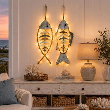 🎉🎉🐟✨ Lighted Coastal Rope Fish Wall Hanging