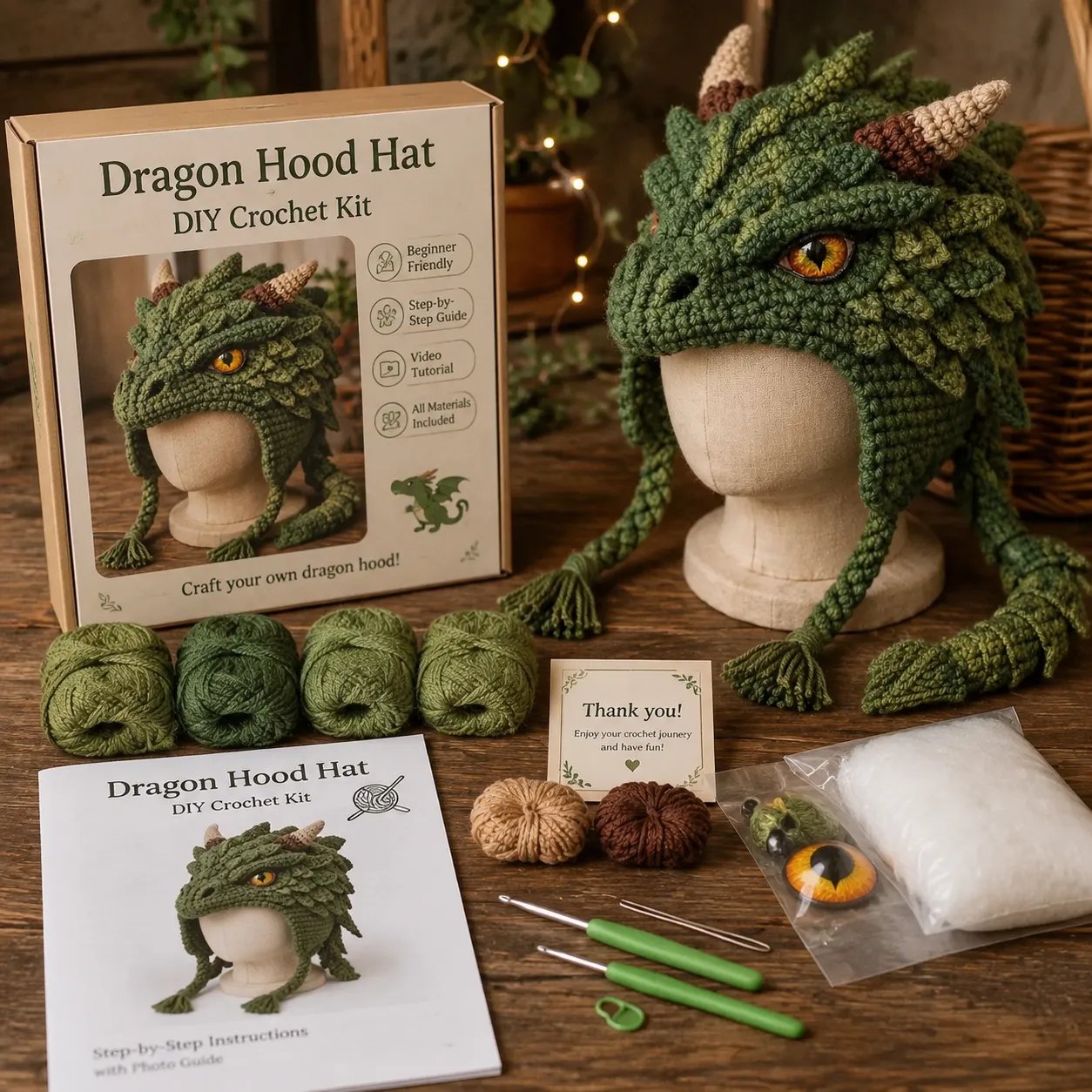 🐉✨ Fantasy Hood Hat DIY Crochet Kit | Premium Soft Yarn Materials with Step-by-Step Guide DIY Handmade Wearable Character Hood 🧶🎭✨