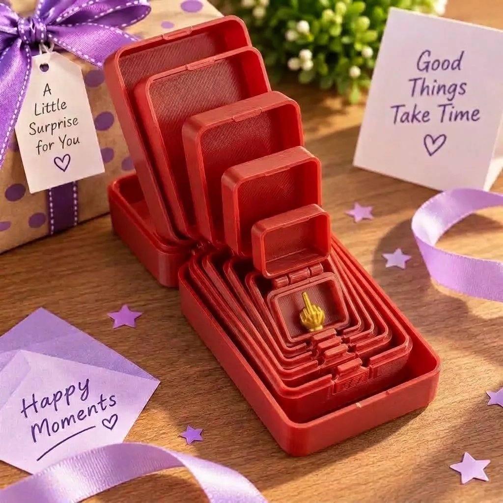 💯🎁 6-Layer Nesting Prank Gift Box | Pick Your Surprise: Middle Finger, Spider or Number 67