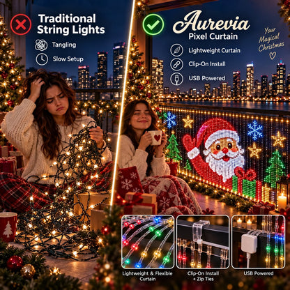 Smart LED Matrix Balcony Curtain Light, Flowing Animation LED Curtain Lamp for Balcony, Patio Holiday Party Decoration