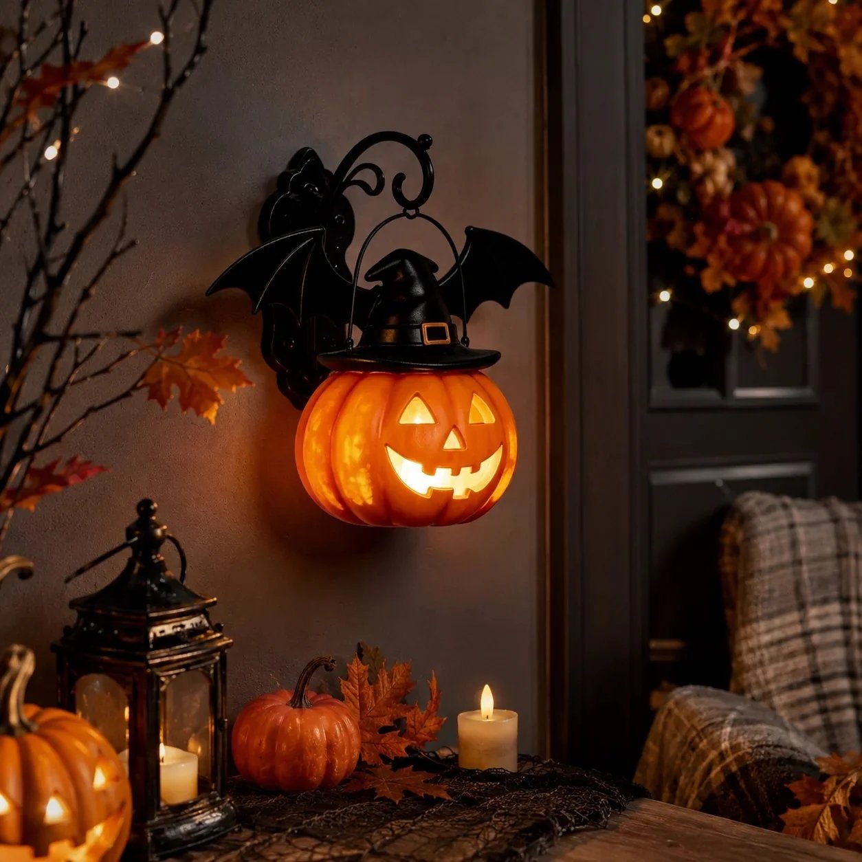 🎉🎃Halloween Early Bird Special Sale 50% OFF🎃 Bat Hat Pumpkin Wall Lamp 🦇