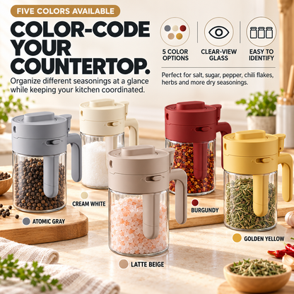 🥄 Scoop or Pour 2-in-1 Seasoning Jar – 300ml Glass Container with Built-In Spoon & 3-Mode Dispenser