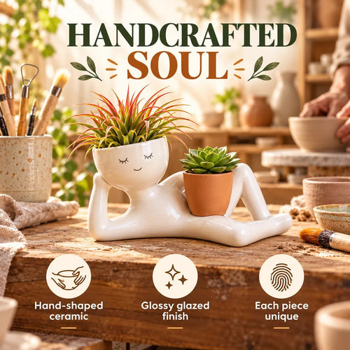 😴 The Lazy Lounger Ceramic Planter | The Desk Buddy Your Plants Deserve 🌿