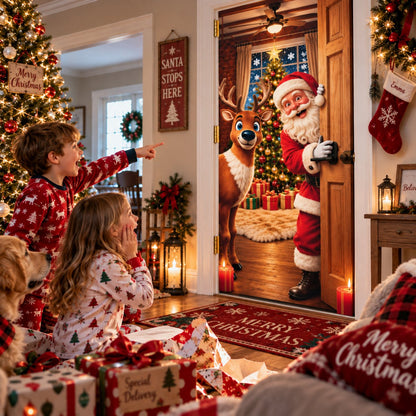 🎅Christmas Door Curtain – Stretchy Santa and Reindeer Door Decoration