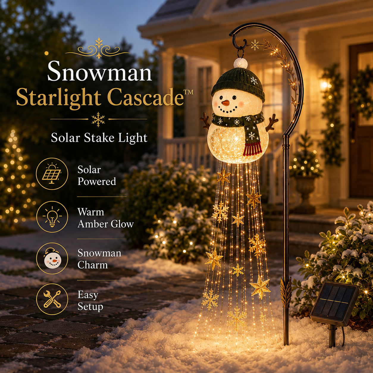 ☃️ Snowman Sparkle Cascade™ Solar Garden Light