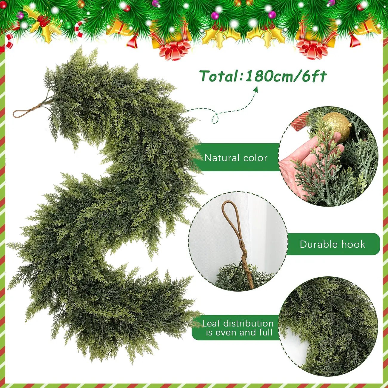 🎄9ft Real Touch Artificial Cedar Garland | Lifelike Winter Pine Greenery for Christmas Mantle, Table & Wall Decor