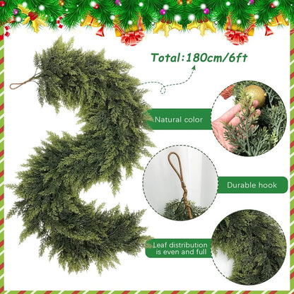 🎄9ft Real Touch Artificial Cedar Garland | Lifelike Winter Pine Greenery for Christmas Mantle, Table & Wall Decor
