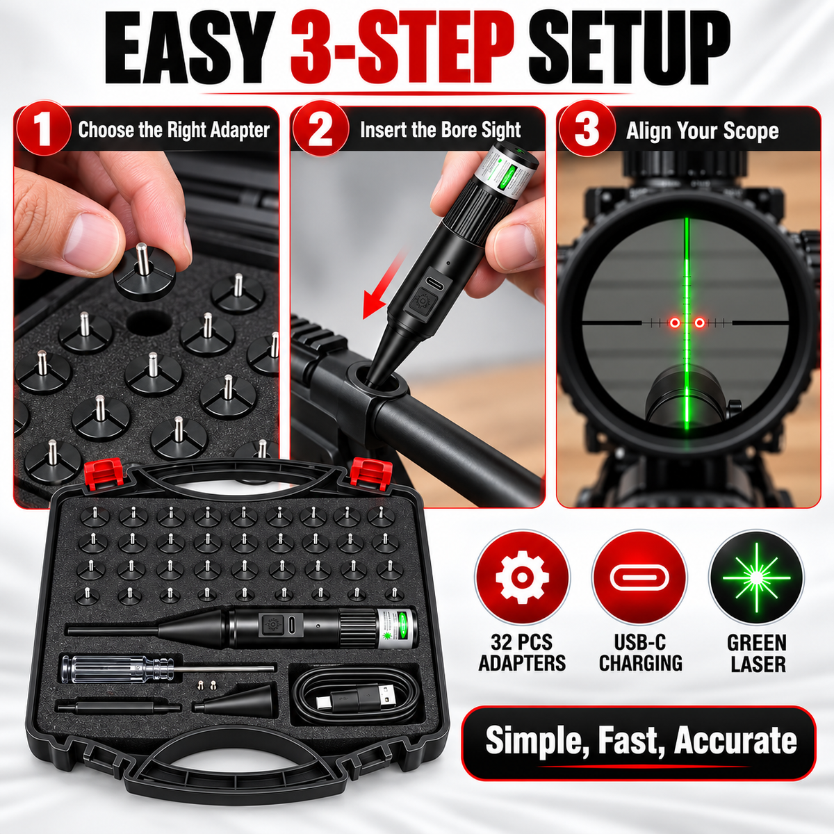 Laser Bore Sighter Kit for All Calibers