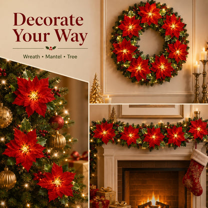 🎄 Christmas Poinsettia LED Garland String Lights