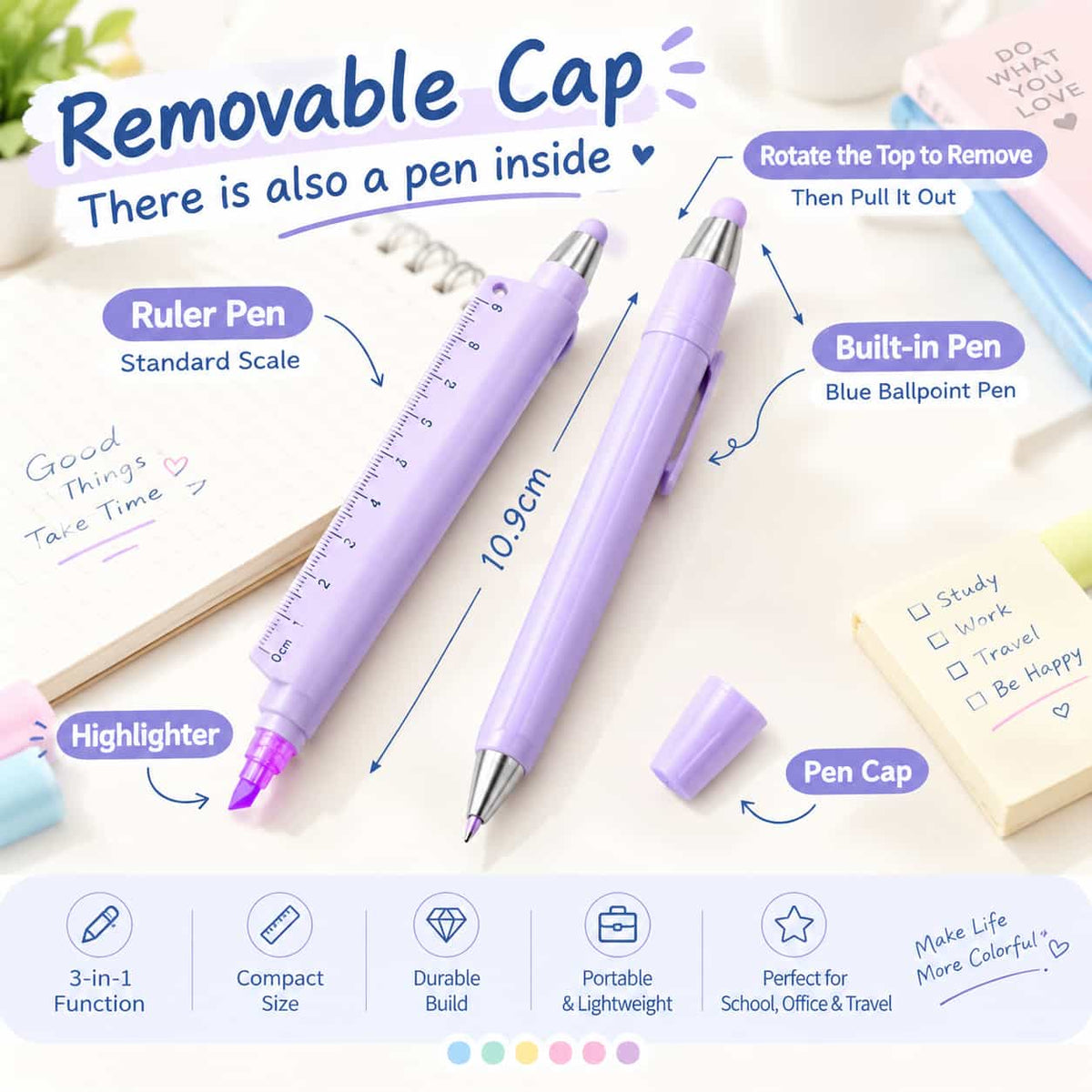 5-in-1 Multifunction Ruler Stylus Pen – 0.5mm Writing & Marker Tool