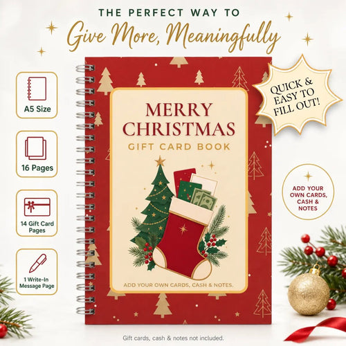 🎁🎅🏼 MERRY CHRISTMAS! GIFT CARD BOOK 📚 14 Themed Pages, Hardcover & Durability Line