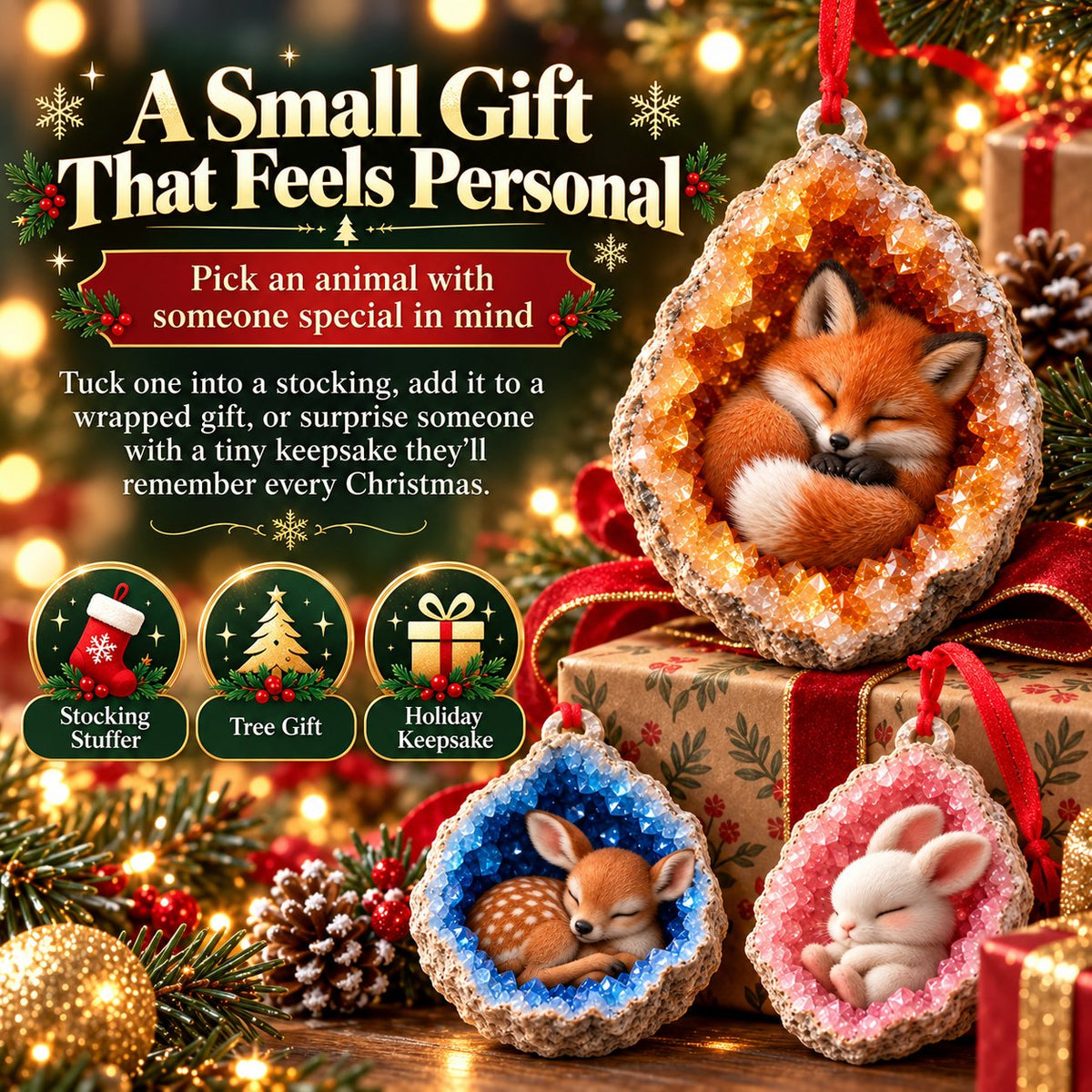 🎄 Woodland Geode Animal Ornaments | 10 Christmas Designs