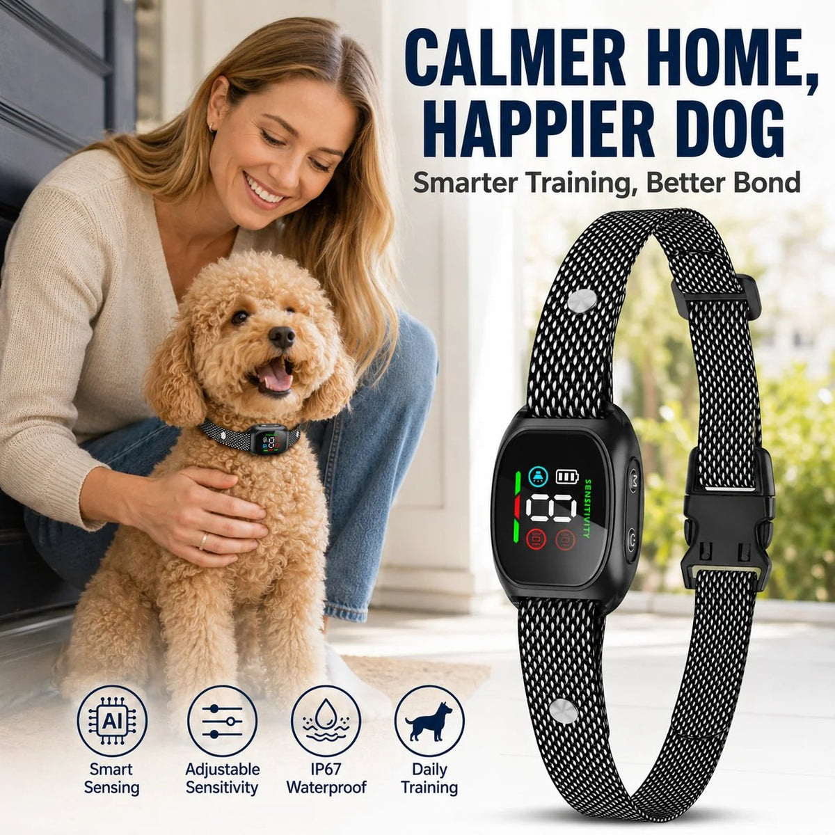 🛡️🐾 Anti Bark Collar – Smart anti‑false triggering filters out other barks. IP67 waterproof & USB rechargeable – worry‑free training anywhere! 💦✅
