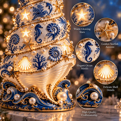 🌊🎄 Coastal Christmas Seashell Tree – Lighted Projection Holiday Decor