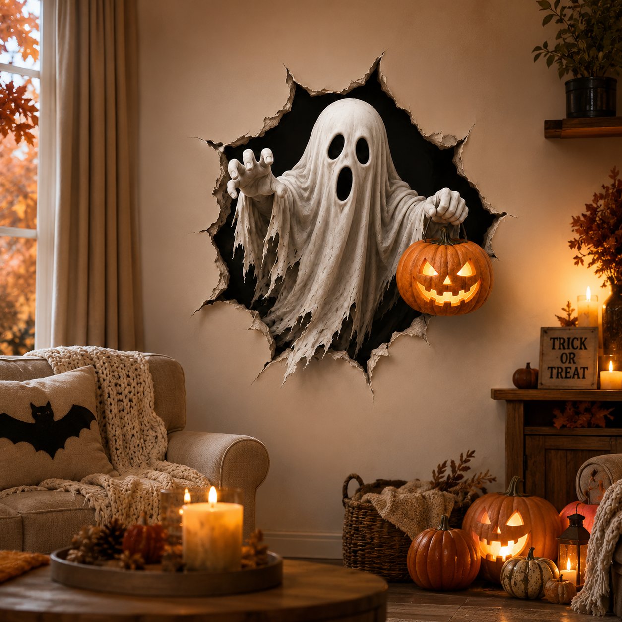 🦇Halloween Break-In 3D Wall Decals