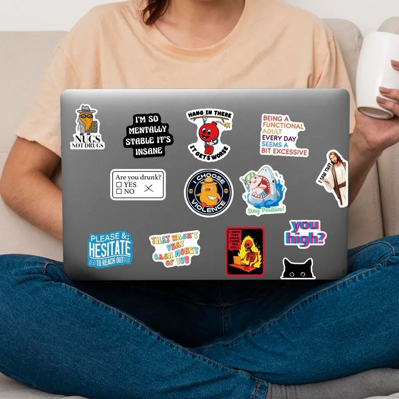 🔥💡130PCS Funny Saying Sticker Pack - Snarky, Sarcastic Bold Humor Vinyl Waterproof Meme stickers for laptop