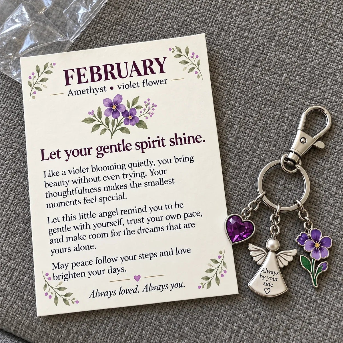 🔥Last Day Only＄13.99👼 Always By Your Side: Birth Month Angel & Flower Keychain + Keepsake Card 🌸
