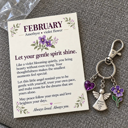 🔥Last Day Only＄13.99👼 Always By Your Side: Birth Month Angel & Flower Keychain + Keepsake Card 🌸