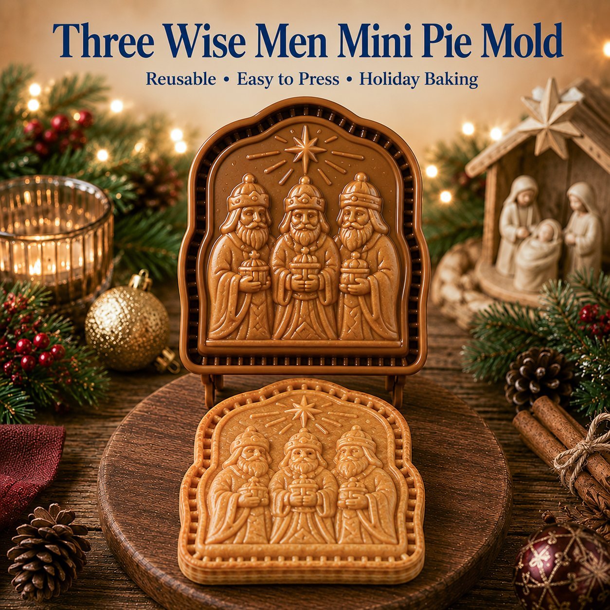 🔥HOT SALE 49% OFF✝️ Faith & Nativity Christmas Mini Pie Mold Collection | Reusable Embossed Molds for Shaping Detailed Praying Jesus, Nativity Stable and so on Pies🥧✨