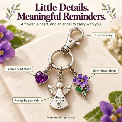 🔥Last Day Only＄13.99👼 Always By Your Side: Birth Month Angel & Flower Keychain + Keepsake Card 🌸