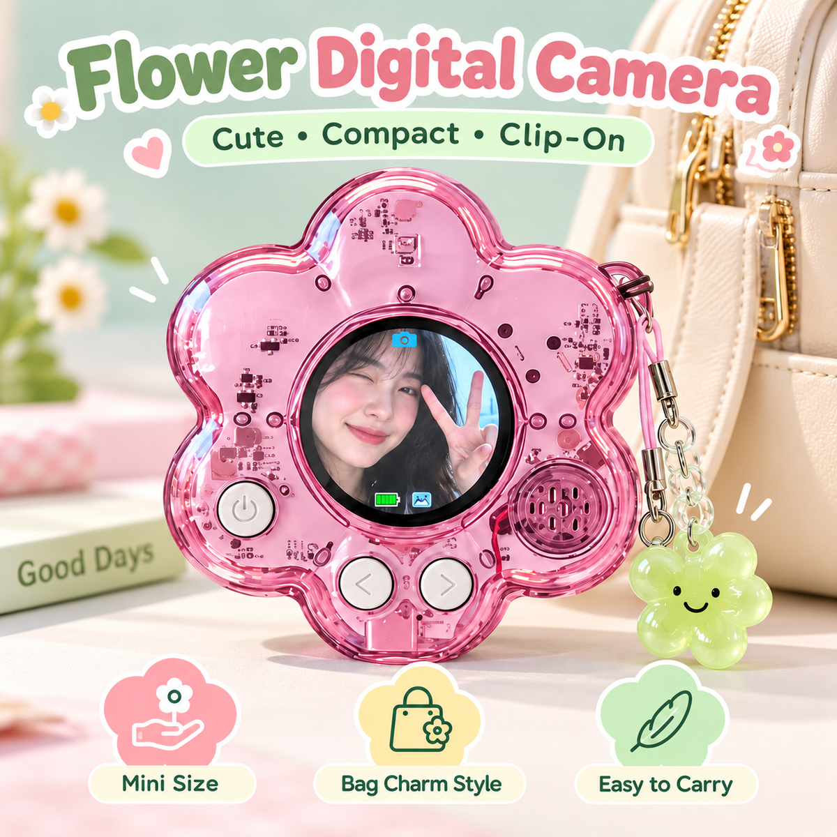 🌸 BloomSnap™ Mini Flower Digital Camera – Cute Portable Camera & Bag Charm