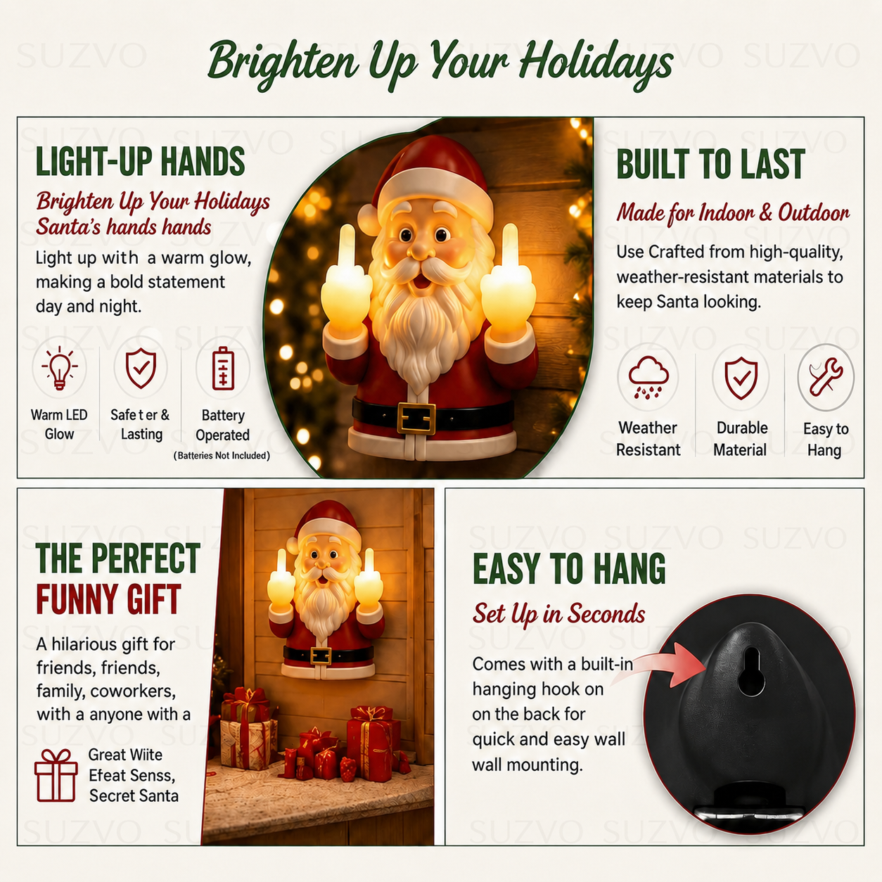 🎅 Light-Up Middle Finger Santa Wall Decor – Hilarious Christmas Decoration