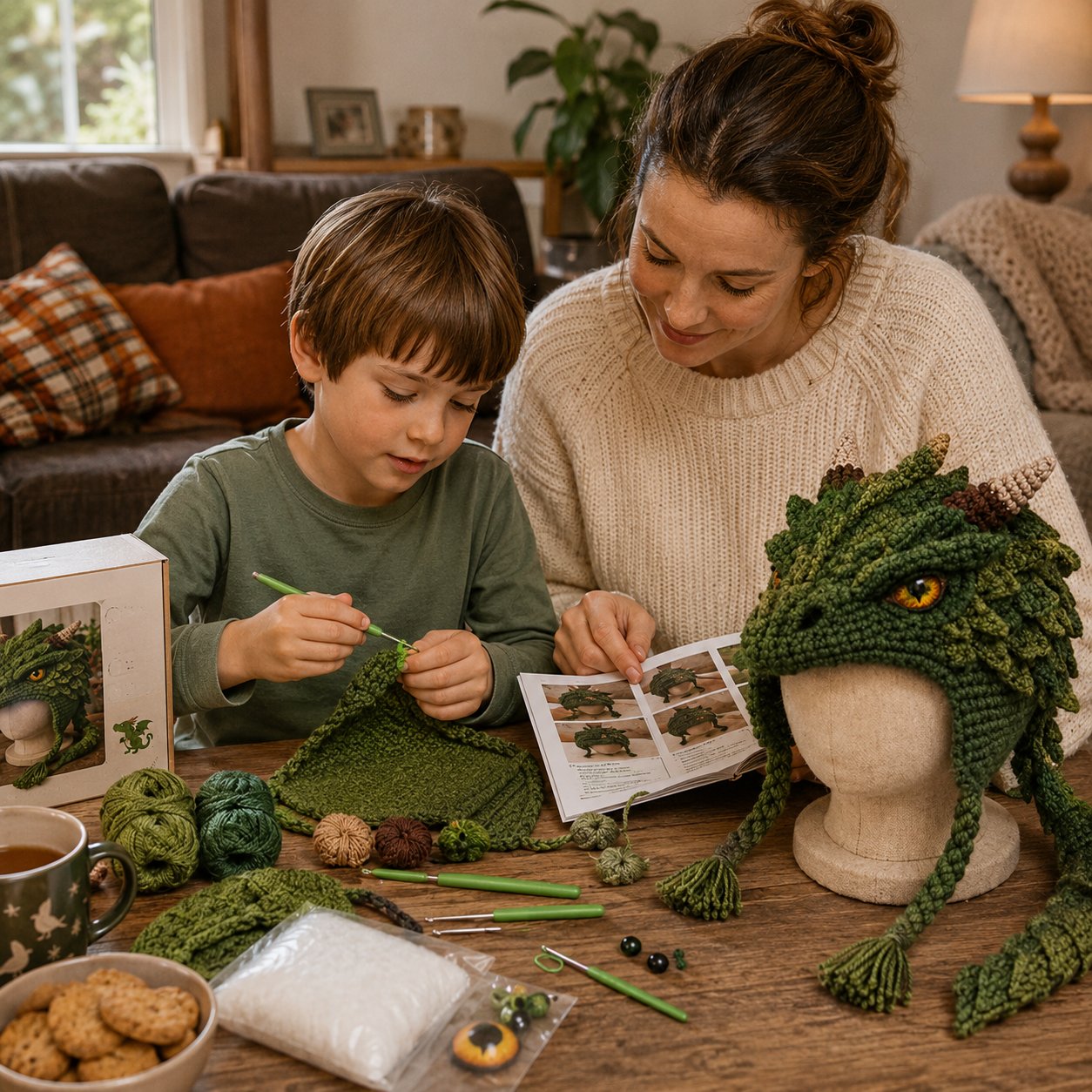 🐉✨ Fantasy Hood Hat DIY Crochet Kit | Premium Soft Yarn Materials with Step-by-Step Guide DIY Handmade Wearable Character Hood 🧶🎭✨