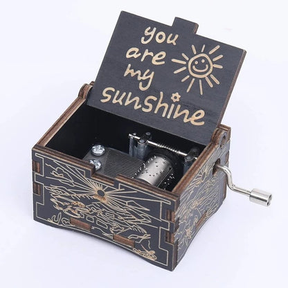 Vintage Wooden Hand-Crank Music Box – Laser Engraved 'You Are My Sunshine' Melody Box