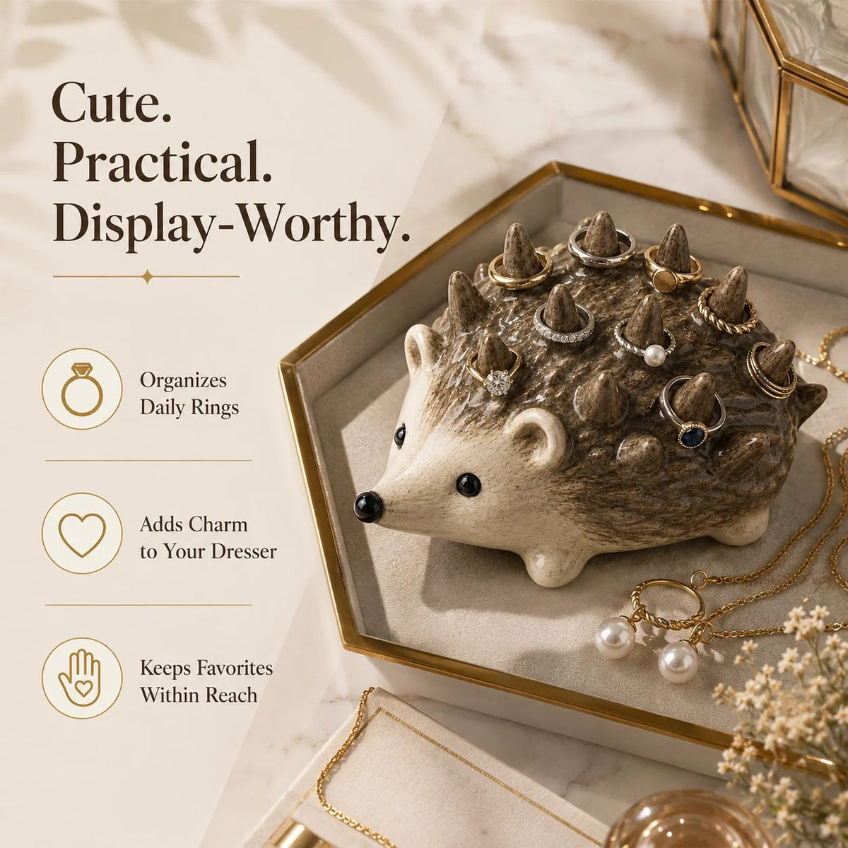 🔥 Handmade Hedgehog Ring Holder – Adorable Ceramic Jewelry Tray & Gift for Her