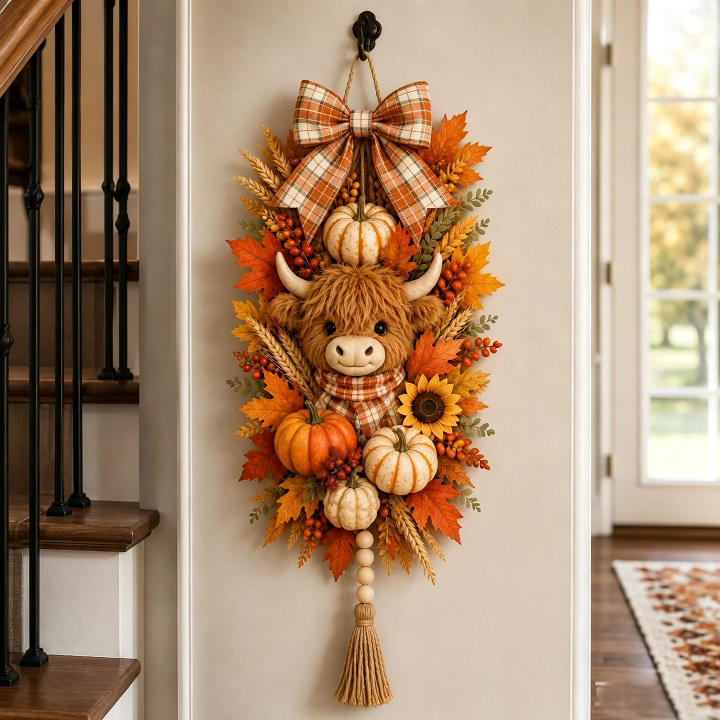 🍂🐮 Today 49% OFF🔥 Highland Cow Harvest Door Decoration