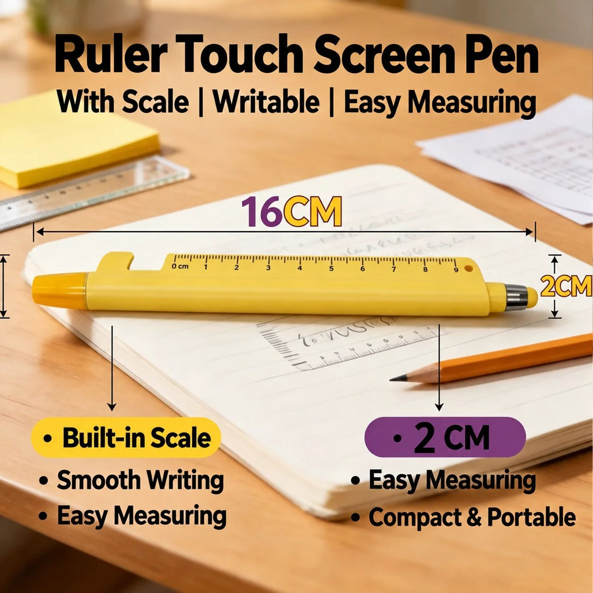 5-in-1 Multifunction Ruler Stylus Pen – 0.5mm Writing & Marker Tool
