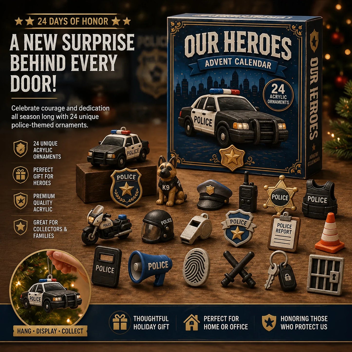 Our Heroes Police Advent Calendar 2026 - 24-Day Festive Countdown, Acrylic Charms Blind Box