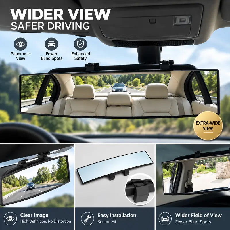 🚗 Wide Angle Rear View Mirror – 12' Anti-Glare Panoramic Clip-On Car Mirror