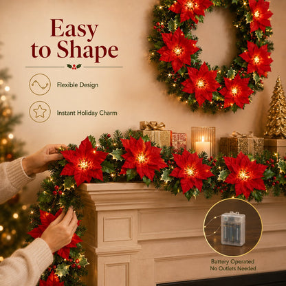 🎄 Christmas Poinsettia LED Garland String Lights