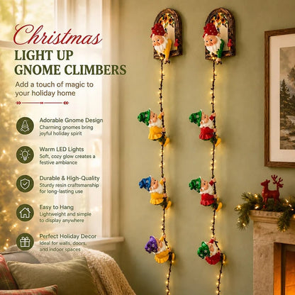 Handmade Climbing Gnome Christmas StringLights, Indoor OutdoorWall Hanging Holiday Decor
