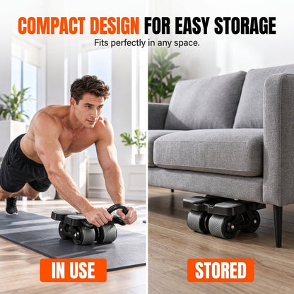 💪 Smart 4-Wheel Automatic Rebound Ab Roller – Digital Display, Elbow Support & Phone Holder