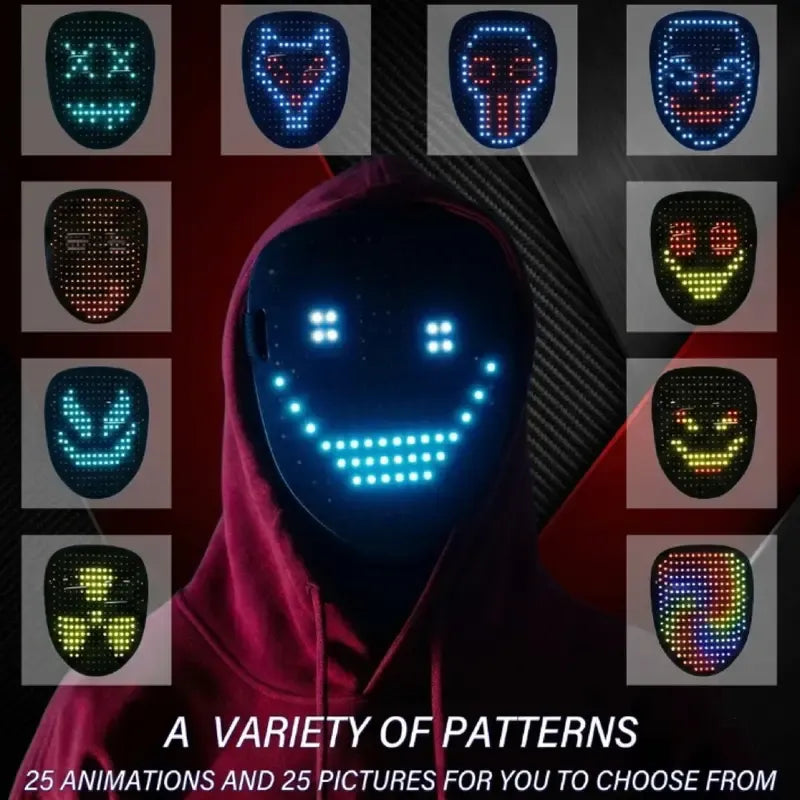 ⚡ 50-Mode Gesture-Controlled LED Face Mask – Rechargeable Costume Mask