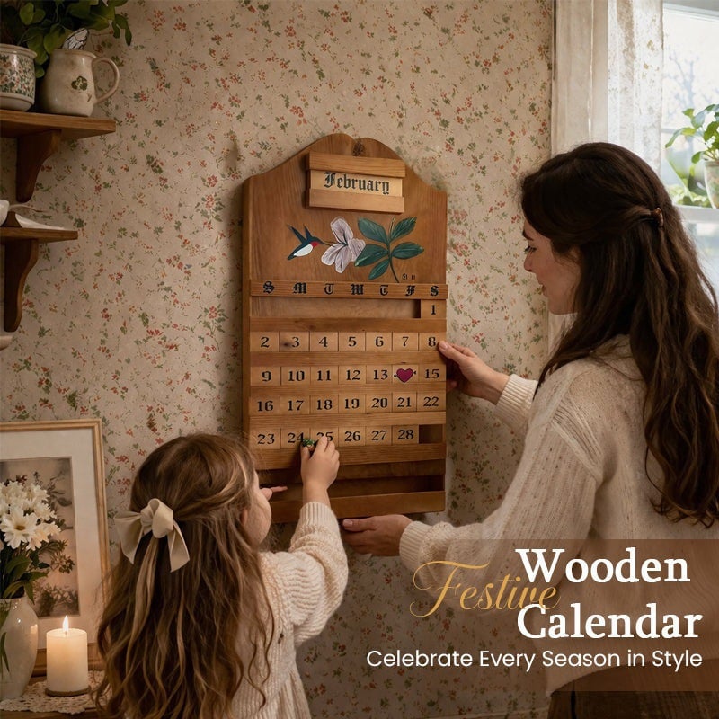 🎉🎄 Festive Wooden Perpetual Calendar