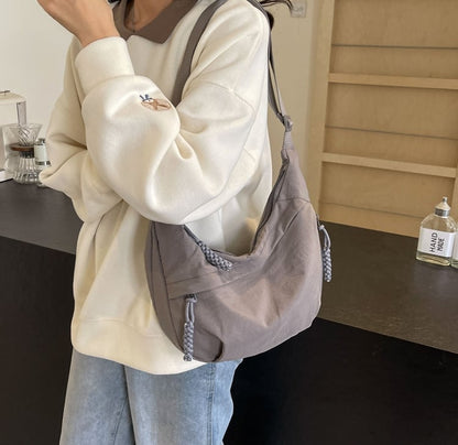 Women's Fashion Plain Color Nylon Crossbody Hobo Bag