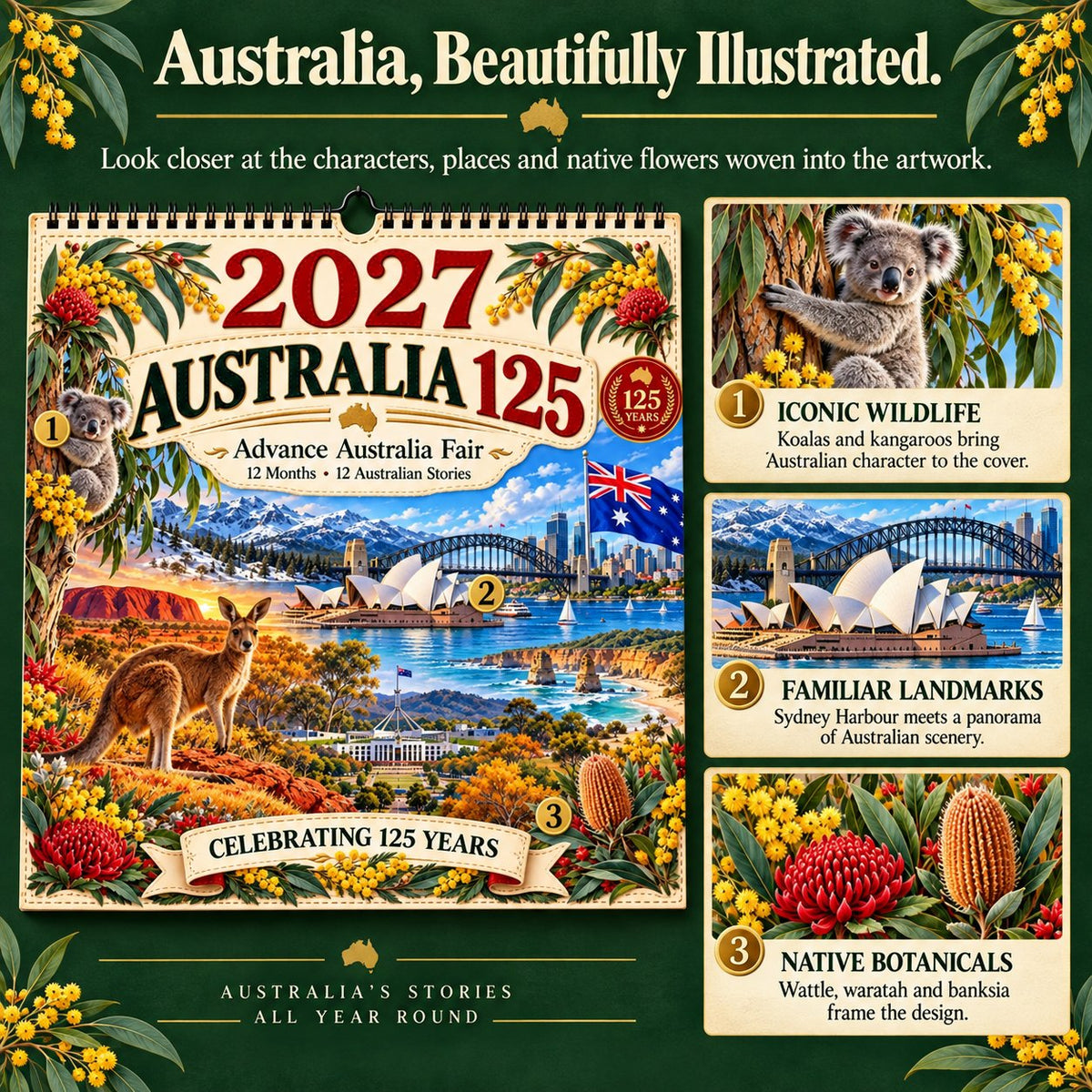 🔥🦘2027 Australia 125th Anniversary Wall Calendar 🐨