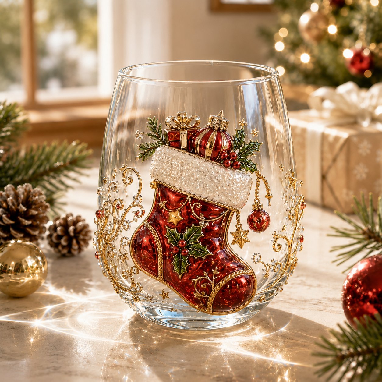 🎅Christmas Early Bird Sale🎄Christmas Glass Art Cup | Luxury Raised Holiday Glassware for Drinks, Decor & Christmas Gifts 🎁