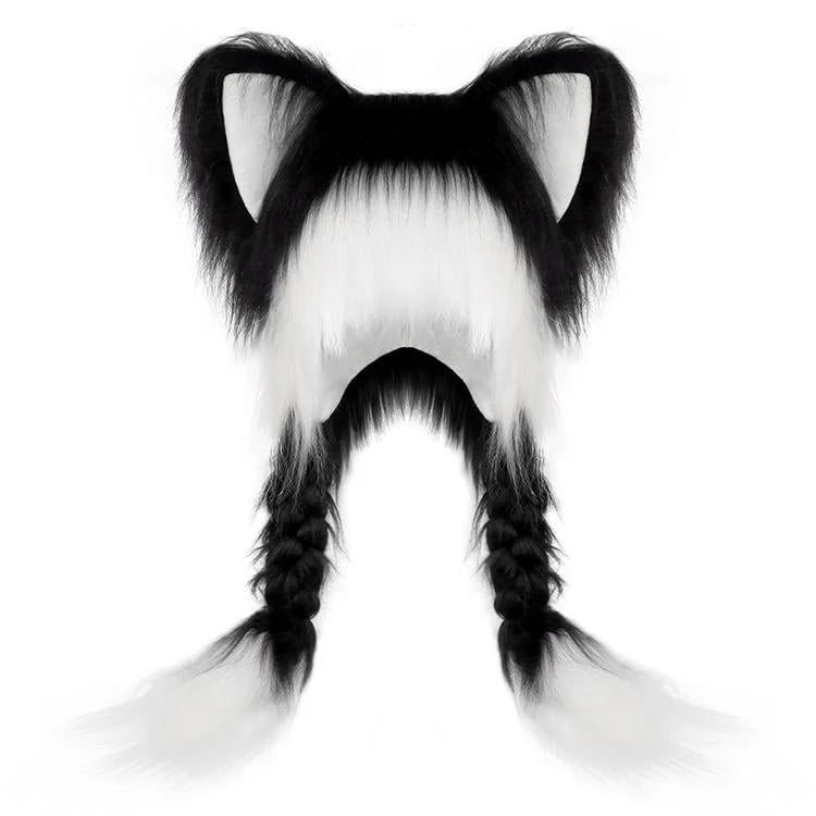 Fuzzy animal ear hat with braids